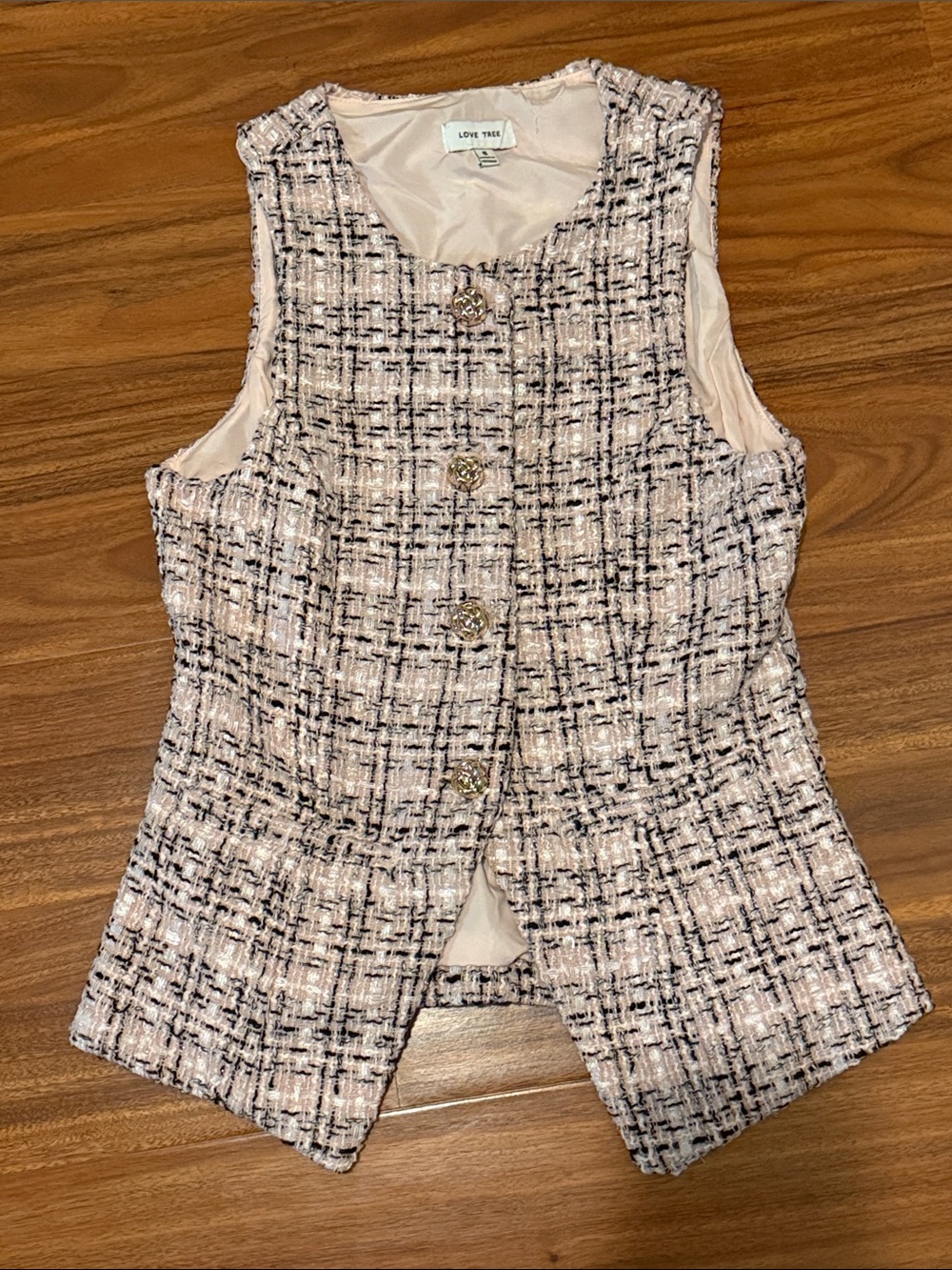 Love Tree Pink and Black Tweed Vest
